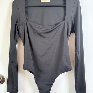 Long Sleeve Square Neck Bodysuit - Black